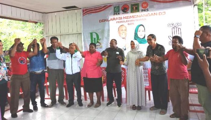 Unggul di 10 Distrik Pilkada Sarmi, Dominggus Catue – H. Jumriati Gelar Deklarasi Kemenangan